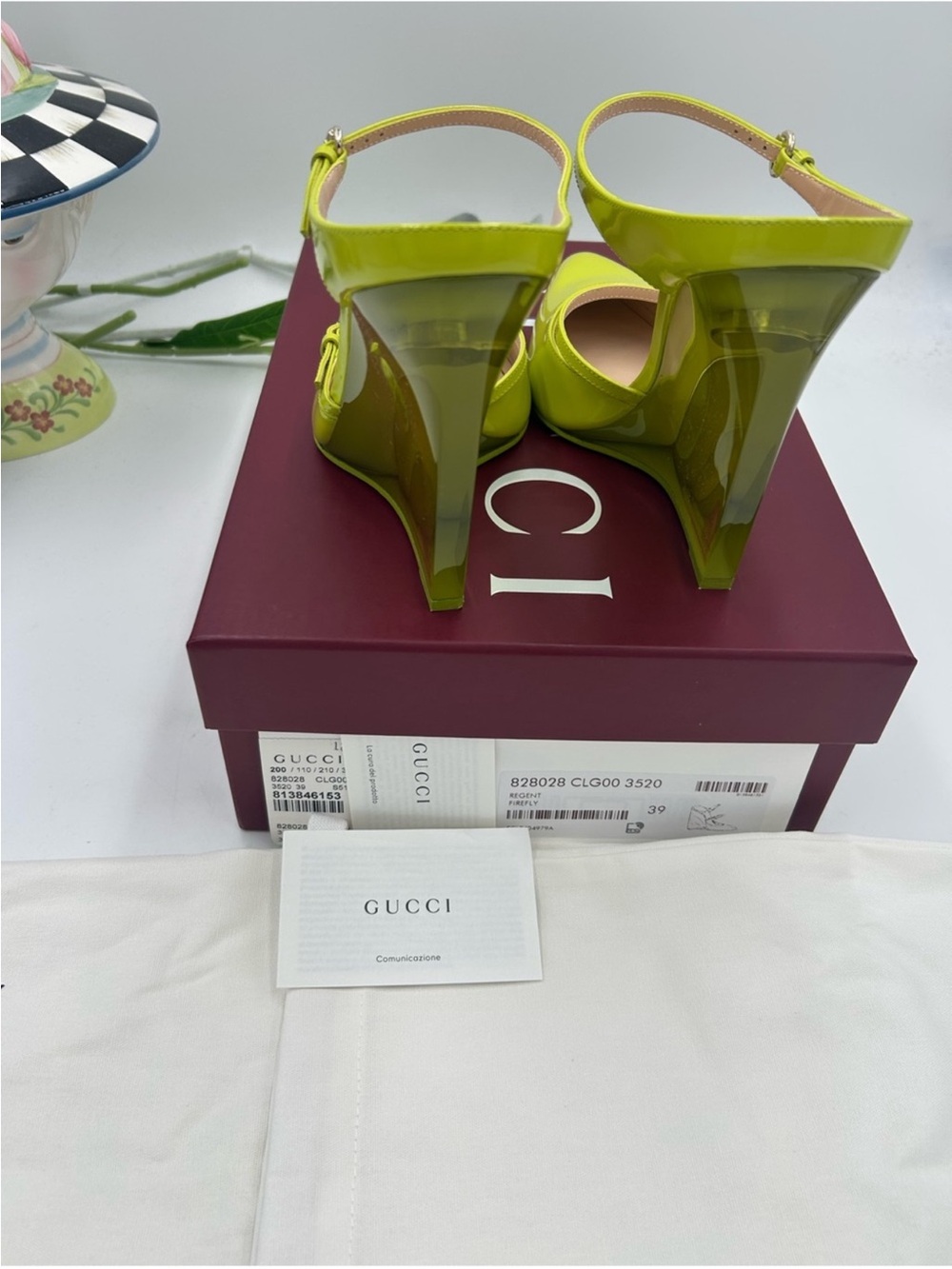 SOLD !!!!! Women’s Gucci CHRISTY 110 patent leather wedge mules size 39 - Picture 6 of 11